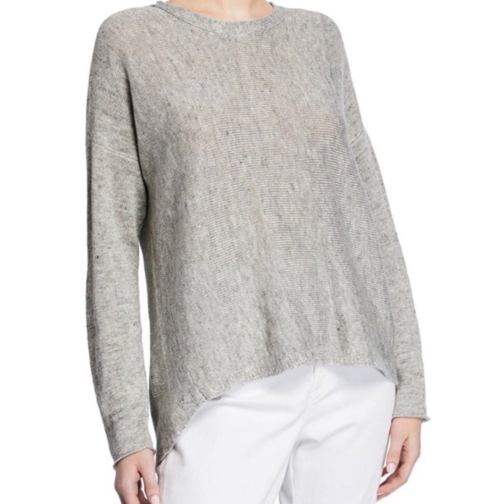 Eileen Fisher Organic Linen Cotton Marled Tunic Sweater Gray White Small